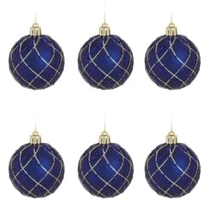 Set globuri de Craciun albastre mate cu glitter, decoratiuni festive Ø6cm