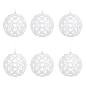 Set globuri de Craciun albe irizate cu model perforat și glitter Ø10cm - 6 buc