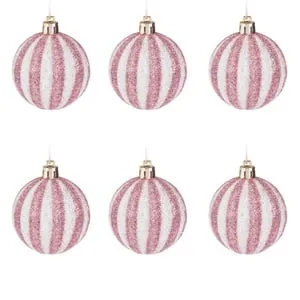 Globuri de Crăciun Roz Albe cu Glitter Ø8cm - Set de 6 bucți