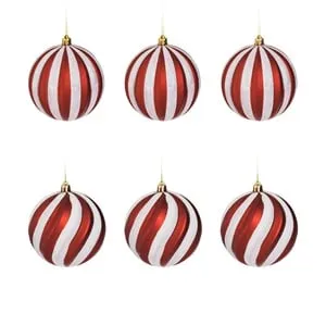 Set Globuri de Craciun Candy Rosu Mat Lucioase cu Glitter
