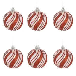 Set Globuri de Craciun Candy Albe Perlate cu Glitter