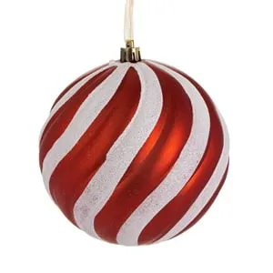 Glob Ornament Brad de Craciun Rosu cu Dungi Albe Candy