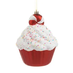 Ornament Brad de Craciun Cupcake Rosu cu Dungi Candy
