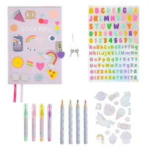 Set Școlar cu Agendă, Pixuri, Creioane Colorate și Autocolante, Lila, 11 bucăți