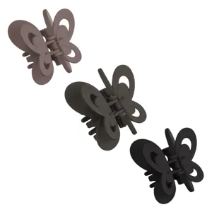 Set 3 Clame de Păr Fluture Mat, 6 cm, Taupe, Bej și Negru