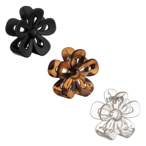 Clame de păr cu formă de floare, Set 3 buc, 7 cm, Negru și Maro Transparent