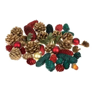 Set Ornamene Decorative de Crăciun: Conuri Roșii, Verzi și Bile Aurii