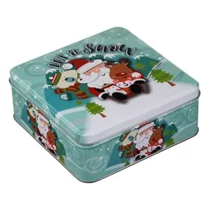 Cutie Metalică Decorativă Patrată Verde Tema Craciun pentru Alimente
