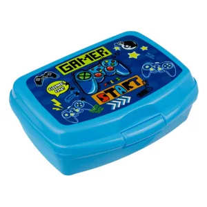Caserolă alimentară pentru copii cu tavă și tacâmuri, 550 ml, Albastru, Model Gamer