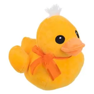 Rățușcă de plus galbenă cu fundă portocalie, 20 cm