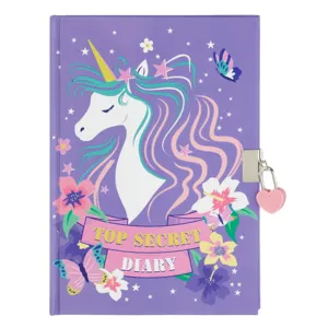 Agenda A5 cu Lacăt și Copertă Lila cu Unicorn, 80 File
