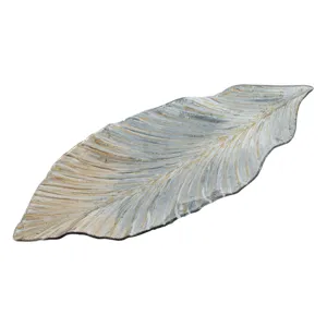 Platou sticlă frunză argintiu-auriu 49x22 cm