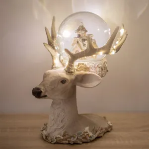 Cap de Ren cu LED și Glob de Sticlă pentru Decorațiuni de Crăciun