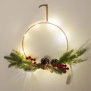 Coronita Decorativa de Craciun Inel Metalic cu Ramuri și Lumină