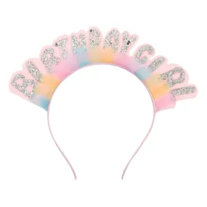 Coroniță de petrecere pentru copii, Roz cu Glitter și Tul Curcubeu, Mesaj Birthday Girl