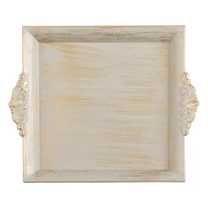 Platou Decorativ Pătrat Bej Auriu Brushed din Plastic