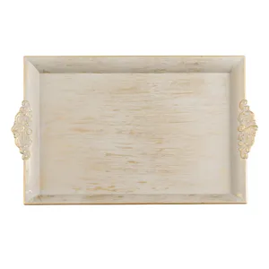 Platou Decorativ Dreptunghiular Plastic Bej Auriu Brushed 40.5x26x2.5cm