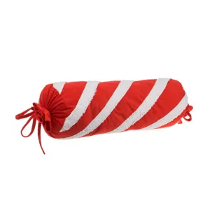 Perna Decorativă Crăciun Cilindrică Model Candy Alb Roșu 15x50cm Poliester