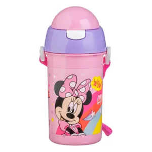 Sticla de apa pentru copii cu mecanism pop-up, Minnie Mouse, 500 ml, roz si mov
