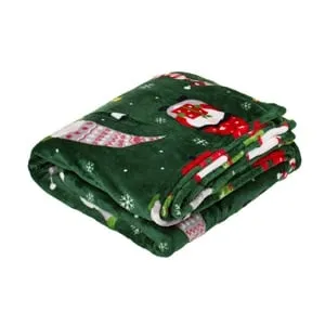 Patura Decorativă de Crăciun Catifelată Verde cu Gnome