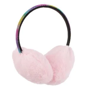 Aparatoare pentru urechi cu blana artificiala roz si bentita neagra cu strasuri colorate