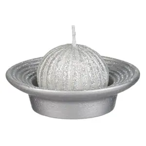 Farfurie decorativă de Crăciun cu lumanare și glitter argintiu