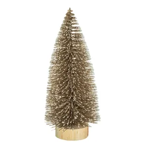 Brad Artificial Decorativ cu Glitter și Bază de Lemn