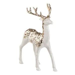 Ren Decorativ de Crăciun Perlat Bej cu Glitter – Ornamen Elegant