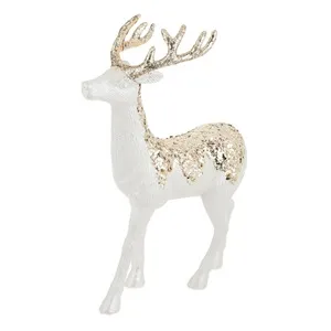 Figurina Decorativa Ren de Craciun Alb Bej cu Glitter 44cm pentru Decorațiuni Fe