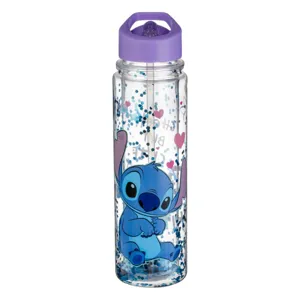 Sticla de apa pentru copii cu perete dublu si pai flip top, 500 ml, transparenta cu capac mov