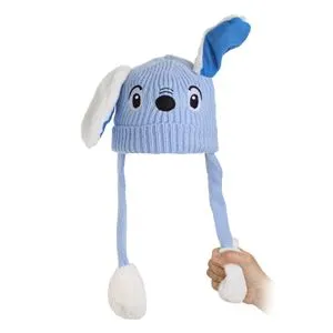 Caciulă Tricotată Albastru cu Captuseală Fleece și Urechi cu Mișcare pentru Bebe