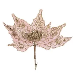 Floare Decorativă Roz Catifelată cu Glitter și Cristale