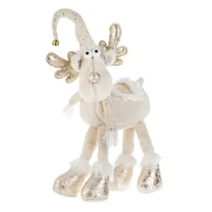Figurina Decorativa de Craciun Ren Alb cu Paiete Aurii 64cm