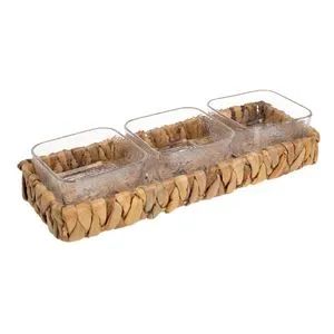 Suport rustic cu boluri din sticlă și bază ecologică