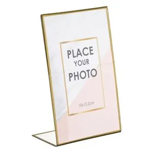 Ramă foto decorativă din sticlă cu margine aurie, 10x15 cm