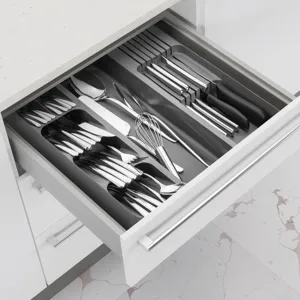 Organizator de sertar cu 8 compartimente, Plastic Gri, 39,5x38,5x5,5cm