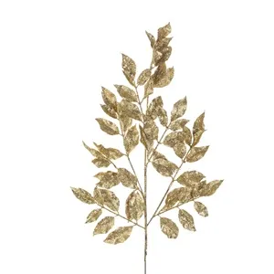 Ramură decorativă de Crăciun cu glitter auriu, 79 cm