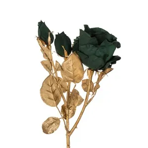 Flori Artificiale de Crăciun Trandafir Verde cu Tulpină Aurie 52cm