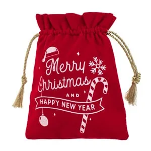 Sac Cadouri de Crăciun Catifelat Rosu cu Mesaj Festiv