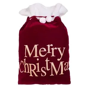 Sac de Craciun Bordo Catifelat cu Glitter Auriu si Mesaj, 50x75cm
