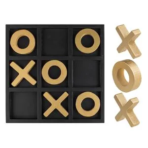 Decoratiune de Masă Joc Tic Tac Toe din Lemn Negru Auriu