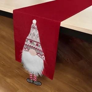 Traversa de Masă Roz pentru Crăciun cu Gnome 3D și Pompon