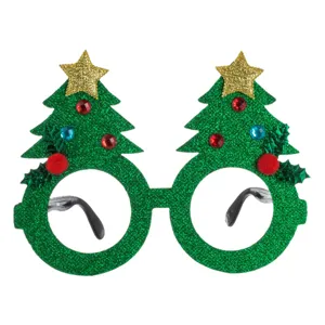 Ochelari Deghizare Crăciun Copac Glitter Verde cu Strass și Stele Aurii