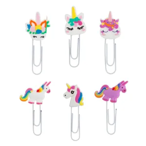 Agrafe metalice semn de carte cu topper unicorn, 6 buc, 7 cm