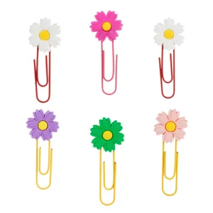 Agrafe Metalice Colorate Semn de Carte cu Flori - Set 6 Bucăți 6.5cm