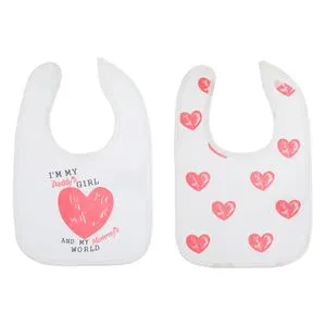 Set Bavete Textile pentru Bebeluși, 2 buc, Albe cu Inimioare Roz