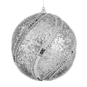 Glob de Crăciun Argintiu cu Paiete și Mărgele, Diametru 12cm