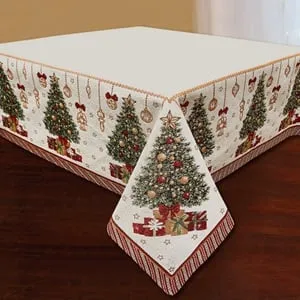 Fata de masa de Craciun Tapestry ecru cu broderie brad