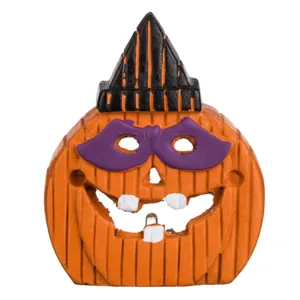 Dovleac decorativ de Halloween din ceramică cu LED, 8.5x4x10.5 cm