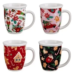 Set Cani Ceramice cu Modele de Craciun pentru Obfecțiune